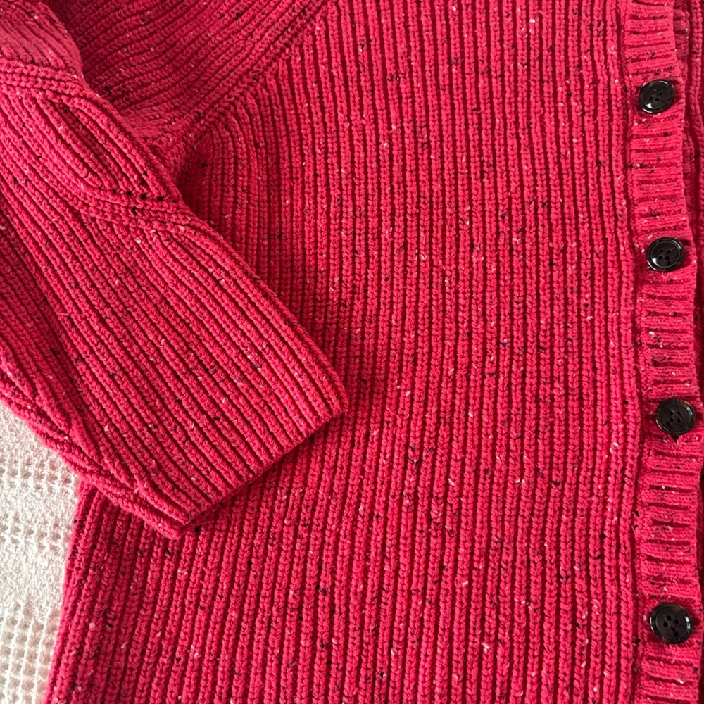 Talbots Speckled Red Cable Knit Puff Sleeve Cardigan Sweater‎ Size 2X - Picture 7 of 11